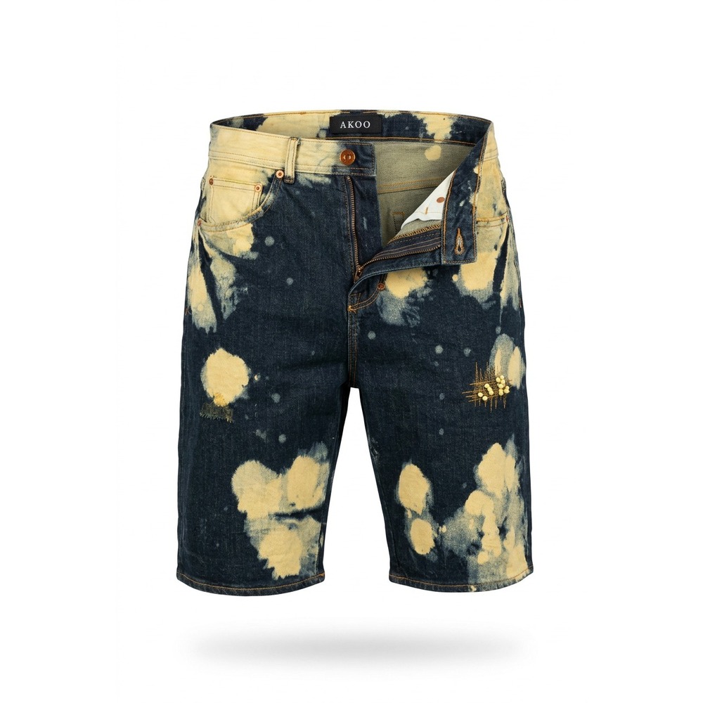 AKOO Bleached Distressed Denim Shorts Patchwork Design Size 30 Streetwear LMT